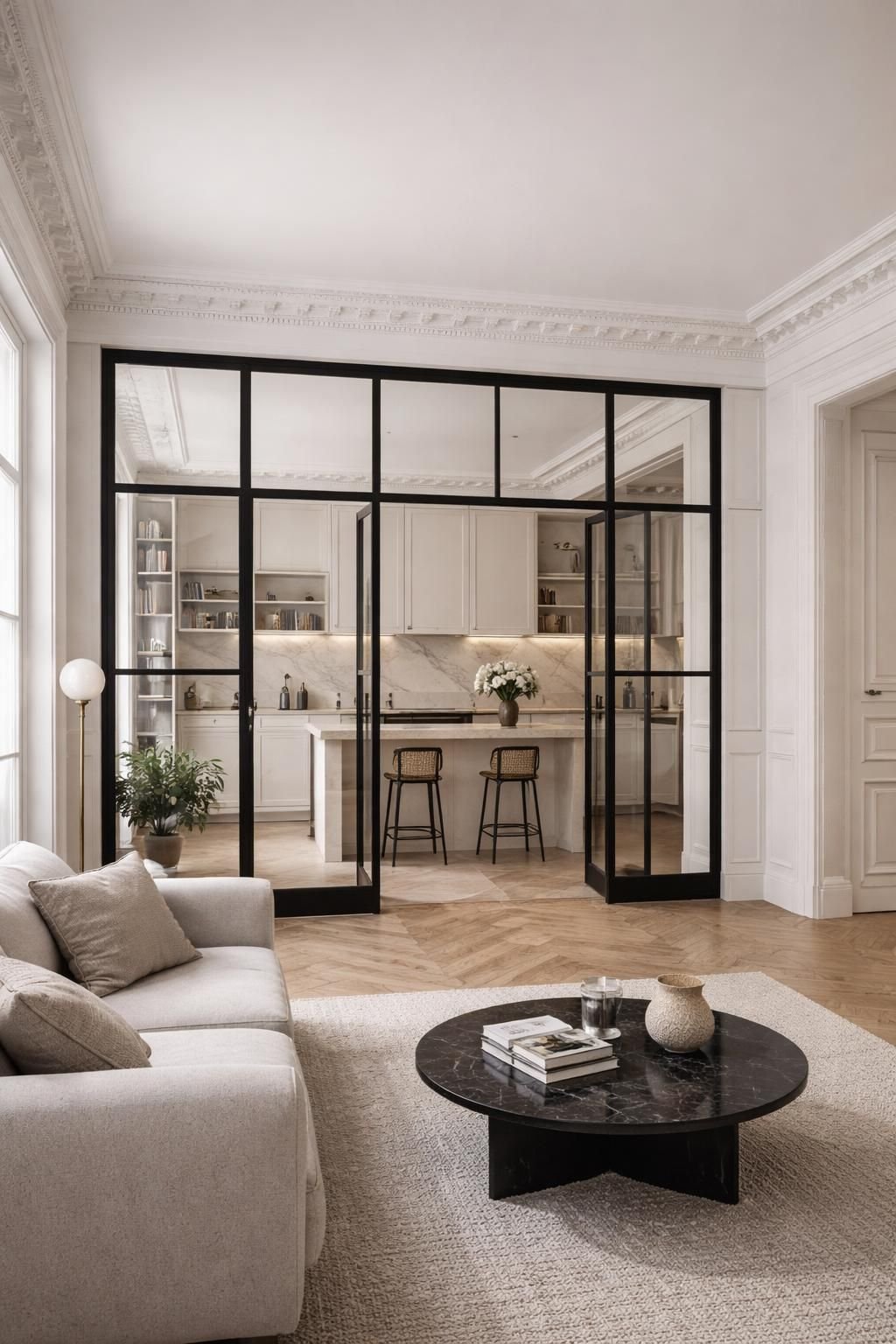 découvrez la cloison verrière cuisine à paris alliant élégance et acier sur mesure pour sublimer votre décoration intérieure haut de gamme.