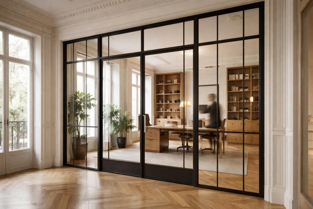 découvrez les avantages d'une cloison verrière bureau en acier sur mesure à paris pour créer un espace de travail élégant, lumineux et moderne, alliant design et fonctionnalité.